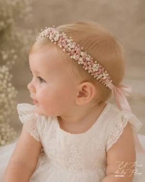 Diadema bebé Eliot Panículata natural blanca y rosa