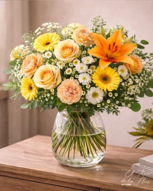 Ramo de florista tonos amarillo y naranja