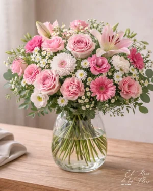 Ramo de florista tonos rojo y rosa