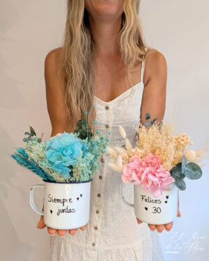 Tazas vintage personalizadas con flor seca y preservada y frases personalizadas