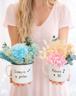 Tazas vintage personalizadas con flor seca y preservada y frases personalizadas